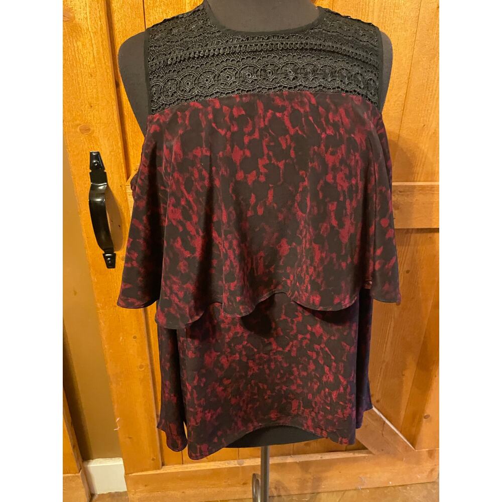 NWOT Women's Medium Cold Shoulder Blouse Top Lace Burgundy Black